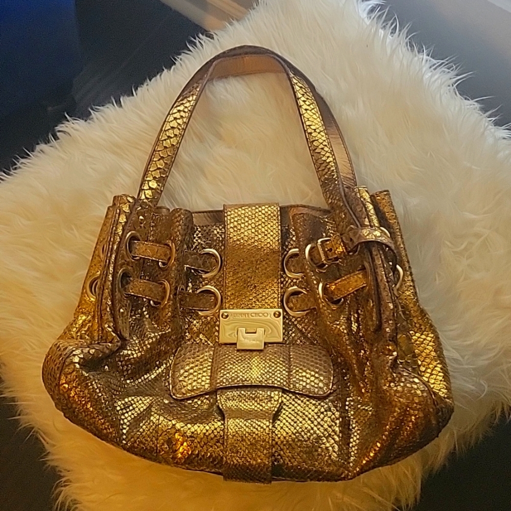 Gold Jimmy Choo python bag